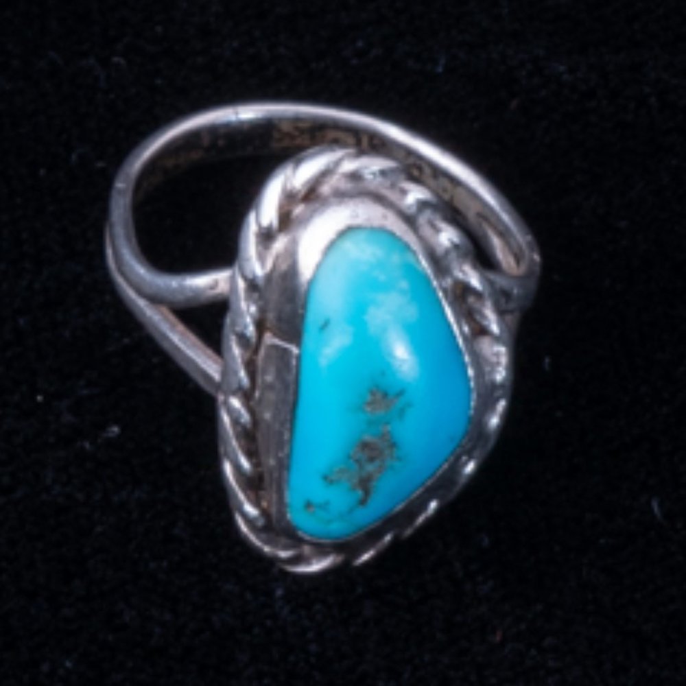 Vintage Blue Gem Turquoise and Sterling Ring Size 5